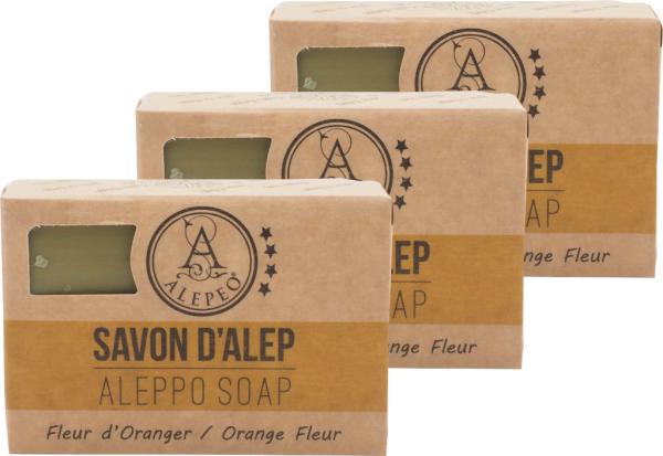 ALEPEO Aleppo Olivenölseife mit Orangenblütenduft 100 g 3er Pack